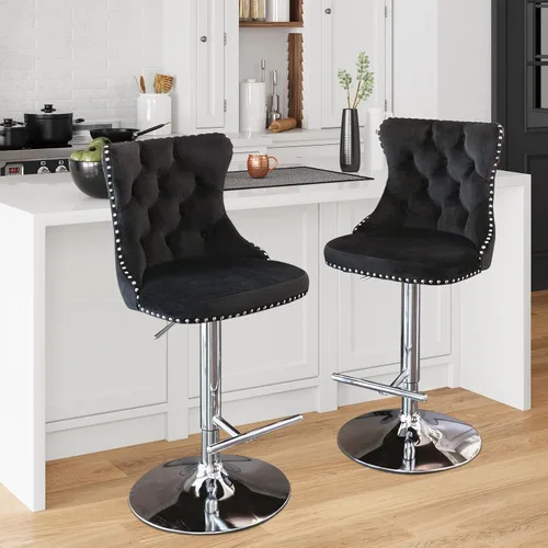 Miniatura 121 de Aoowow Juego de 2 taburetes de bar giratorios, taburetes de bar ajustables con respaldo de terciopelo copetudo, sillas de bar modernas tapizadas