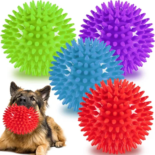 Bolas para perros de 11.4 cm resistentes y chillonas para perros medianos y grandes, paquete de 4, juguetes para perros indestructibles para