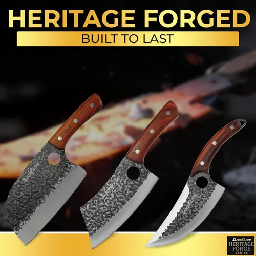 Miniatura 9 de SliceElite Cuchillo de carnicero profesional forjado a mano (juego de cuchillos de carnicero de 3 piezas con asas de madera de arena)