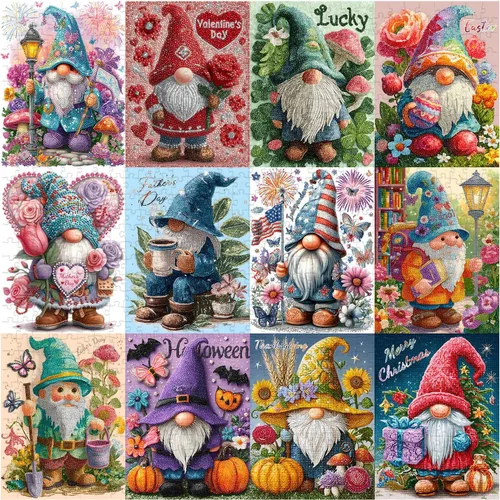 Miniatura 9 de PICKFORU Rompecabezas de 1000 piezas de gnomos de festival para adultos, lindos rompecabezas de enanos de diamantes, rompecabezas de colección