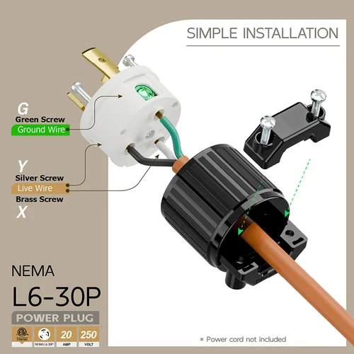 Miniatura 3 de Nema L16-30P Macho 30A 480V Enchufe de alimentación de CA de grado industrial, [ETL] NEMA L16-30P Enchufe de bloqueo, 3 polos, conexión a tierra