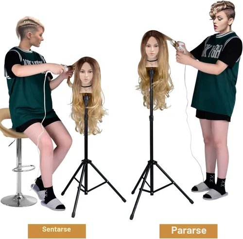 Miniatura 2 de Klvied Soporte reforzado para peluca, trípode para maniquí, soporte ajustable para la cabeza, para prácticas de cosmetología y peluquería con tapas