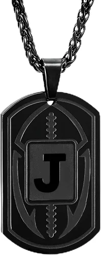Miniatura 56 de Graduation Gifts - Football Initial Necklace for Men Boys Kids Teen Dog Tag Stainless Steel Black Letter Pendant Sport Football Athletes Jewelry