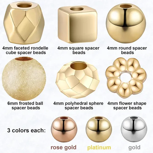 Miniatura 2 de Hicarer 3660 cuentas espaciadoras surtidas, cubos de Rondelle facetados, columna cuadrada, flor redonda esmerilada, cuentas espaciadoras sueltas