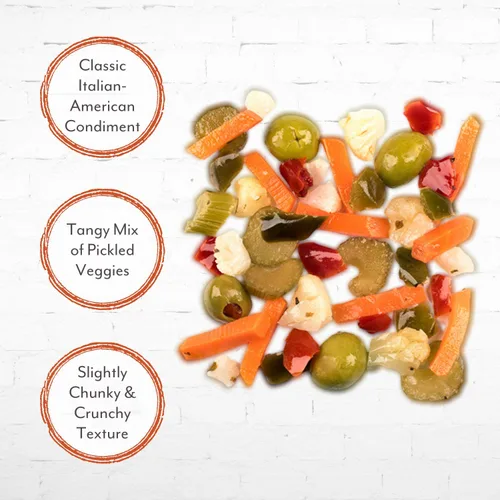 Miniatura 5 de Roland Foods Chicago Style Mild Giardiniera, condimento de pimienta italiana, procedente de los Estados Unidos, bolsa de 56 onzas