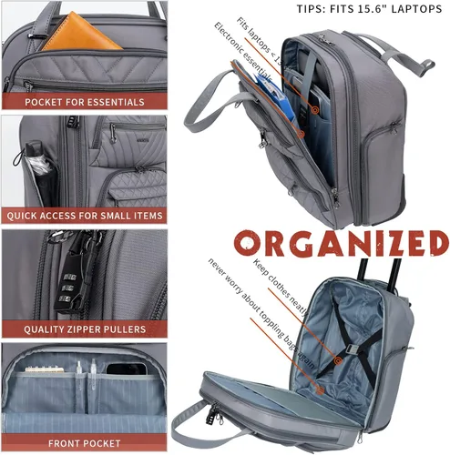 Miniatura 4 de KROSER Maleta de mano para debajo del asiento, multifuncional, 16 pulgadas, ligera, para mujer, Gris oscuro