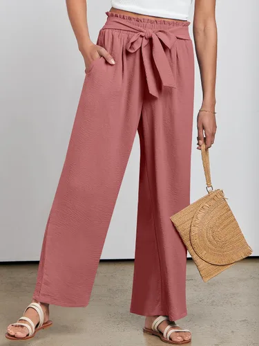 Miniatura 7 de ANRABESS Pantalones palazzo de pierna ancha para mujer, cintura alta, nudo de lazo, ligeros, elegantes, bohemios, pantalones de descanso
