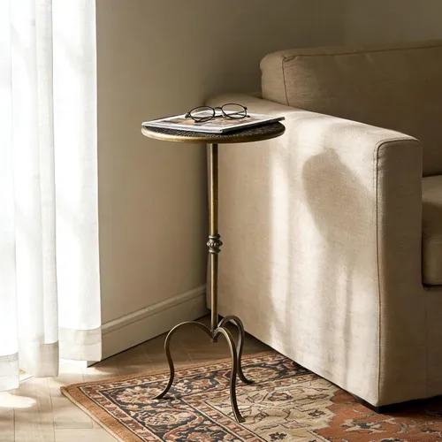 Miniatura 2 de Mesa auxiliar de metal, estilo Martini, mesa de centro vintage pequeña, redonda, 23 pulgadas, para sala de estar, dormitorio, antigua Antiguo