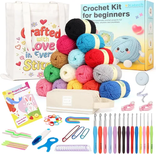 Miniatura 9 de Katech Juego de 85 ganchos de ganchillo, kit de ganchos de ganchillo con estuche de almacenamiento, agujas de tejer ergonómicas, kits de hilo