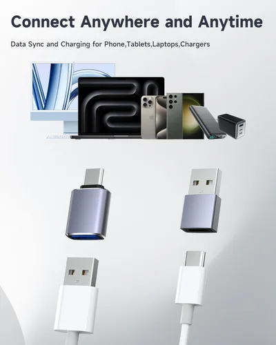 Miniatura 6 de Adaptador USB a USB C, 4 unidades, [USB-C a USB-A] y [USB-A a USB-C], compatible con iPhone 17/16/15 Pro Max, MacBook Pro/Air, Samsung Galaxy