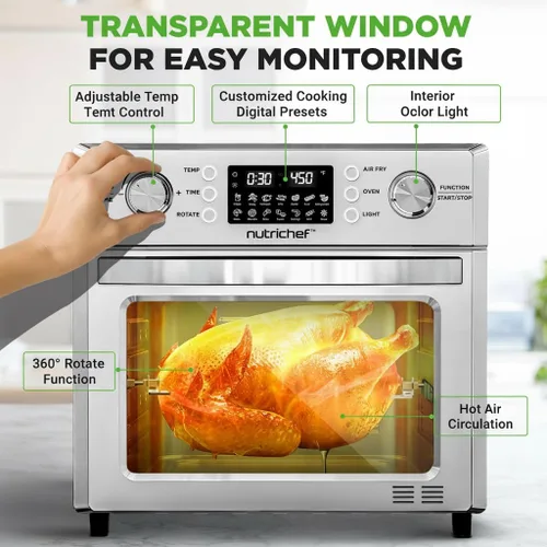 Miniatura 3 de NutriChef Horno freidora de aire eléctrico de 26L Freidora de aire giratoria de 1700W de sobremesa Función de rotación 360° 10 menús