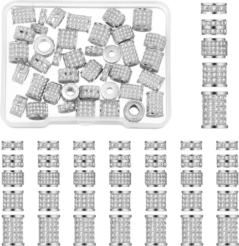 Miniatura 8 de Yinkin 40 piezas de cuentas de diamantes de imitación de circón, columna de tubo, pavimenta, dijes de cuentas de circonita cúbica, espaciador