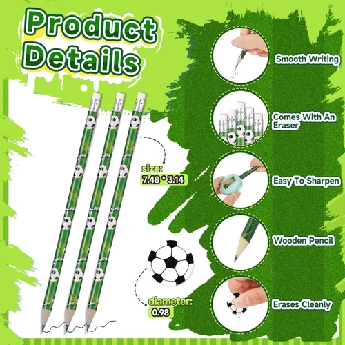 Miniatura 3 de Miucat Juego de 36 lápices de fútbol y borradores, instrumentos de escritura deportiva, divertidos lápices de madera para niños, recuerdos de fiesta