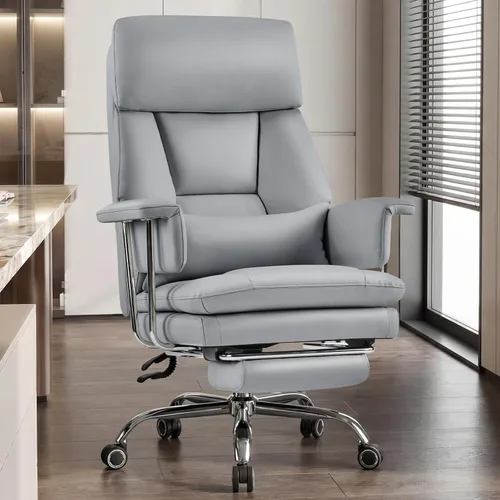 Miniatura 11 de Furniliving Silla de oficina grande y alta con reposapiés, silla de oficina ejecutiva de piel sintética con respaldo alto y soporte lumbar
