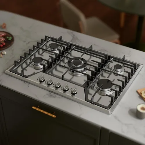 Miniatura 3 de Placa de cocina de gas de 30 pulgadas con 5 quemadores sellados, superficie de cocina empotrable de acero inoxidable, rejillas de hierro fundido