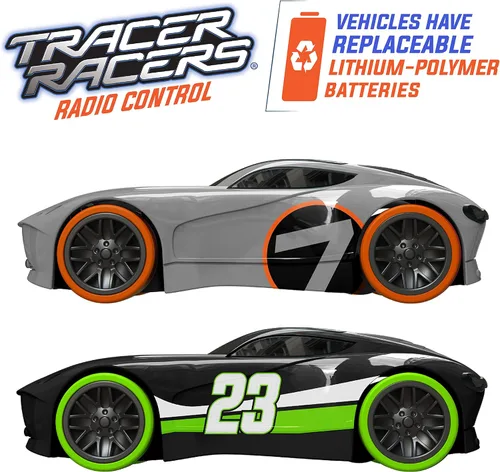 Miniatura 4 de Juego de pista de carreras con control remoto inalámbrico que brilla en la oscuridad de alta velocidad con dos autos para carreras duales, azul