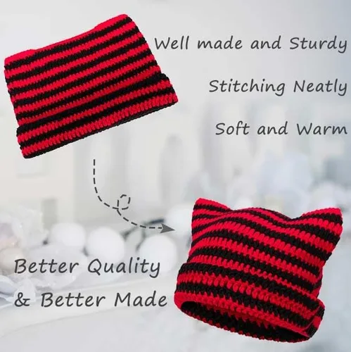 Miniatura 6 de CATMICOO Y2k Beanie Knit Cat Ear Beanies - Gorros de ganchillo para mujer