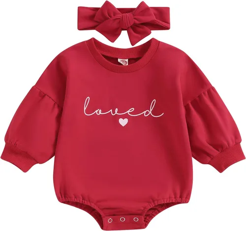 Miniatura 16 de Traje de bebé niña para el primer día de San Valentín, mameluco de burbujas con cuello redondo, sudadera linda para primavera y otoño