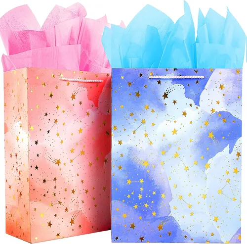 Miniatura 10 de Bolsa de regalo para niñas, bolsa de regalo grande de cumpleaños, juego a granel que incluye 2 bolsas de regalo de papel con papel de seda, bolsas