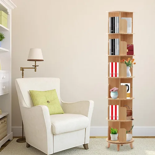 Miniatura 2 de Gdrasuya10 Estantería giratoria de madera de 6 niveles con pantalla de 360 grados, estante de almacenamiento para adultos, estantes multifuncionales