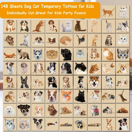 Miniatura 2 de CHARLENT 148 tatuajes temporales para niños – Tatuajes individuales 3D para cachorros y gatitos para niños y niñas, animales, regalos de fiesta