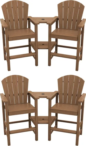 Miniatura 9 de SERWALL Juego de 2 sillas altas Adirondack con paraguas de 9 pies, sillas de exterior de altura de barra de HDPE, taburetes de bar Adirondack