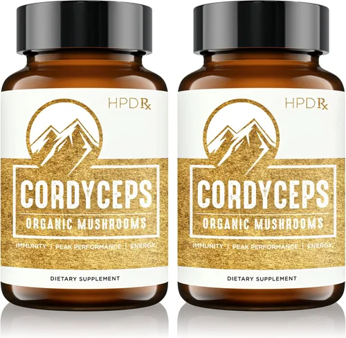 HPD Rx Suplemento de rendimiento de extracto de hongo Cordyceps orgánico prémium para energía, resistencia e inmunidad | 2250 mg, 240 cápsulas,