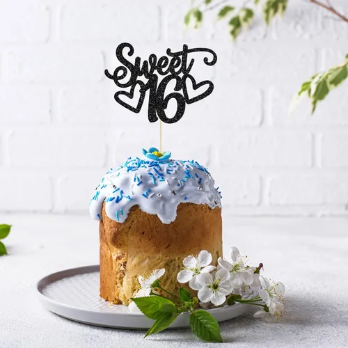 Miniatura 5 de Gyufise 1 Pieza Dulce Adolescente 16 Decoración para Pastel con Purpurina Palillo de Pastel de 16 Cumpleaños para Brindis por 16 Años de Edad
