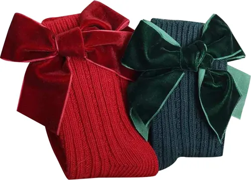 Miniatura 2 de Kayotuas Calcetines altos hasta la rodilla con lazos, calcetines de uniforme con volantes de tubo largo, calcetines de punto acanalado para bebés