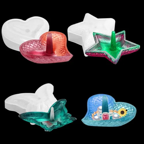 3 moldes de resina para anillos en forma de corazón, moldes de silicona para anillos de mariposa, molde de bandeja de joyería de pentagrama para