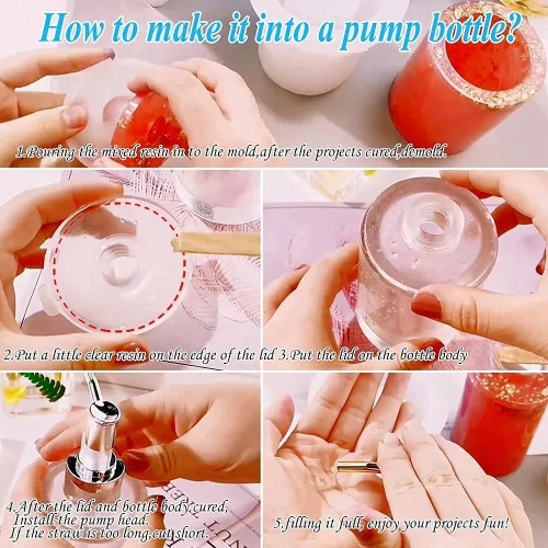 Miniatura 5 de Molde de resina para botella, 1 juego de molde de resina para botella de baño + paquete de 6 dispensadores, botella de bomba para almacenamiento