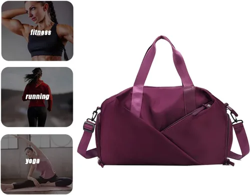 Miniatura 5 de Bolsa deportiva de gimnasio de viaje con bolsillo húmedo y compartimento para zapatos para mujeres y hombres, Rojo -, Bolsa de yoga