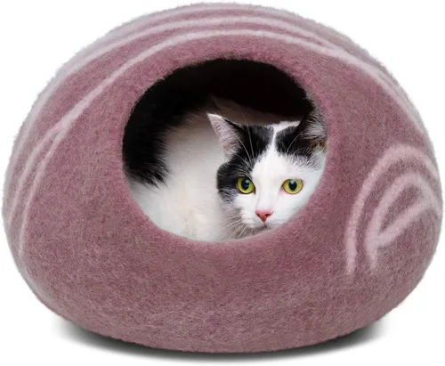 Miniatura 23 de MEOWFIA Cat Cave - Cama de fieltro prémium para gatos de interior, hecha a mano, 100% lana merina, gato (grande, esmeralda)