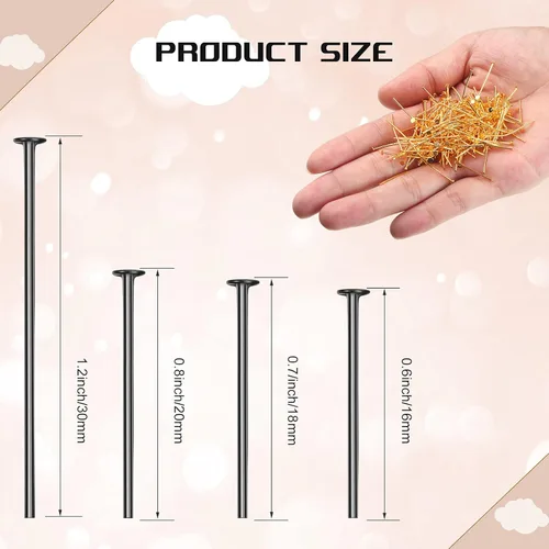 Miniatura 4 de Junkin 2800 Piezas Alfileres de Cabeza Plana para Hacer Joyas DIY, Juego de Alfileres de 0.63 Pulgadas, 0.71, 0.79, 1.18 Pulgadas para Hacer Joyería
