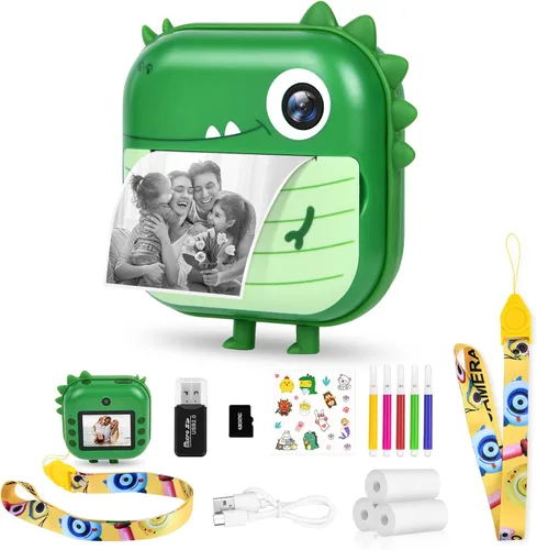 Miniatura 8 de Ainiv Cámara de impresión instantánea para niños, cámara dual 1080P con papeles de impresión y 5 bolígrafos de color, tarjeta SD de 32 GB, regalo