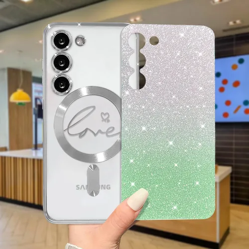 Miniatura 204 de ZONRW - Funda para Samsung Galaxy S22 Ultra magnética, para mujeres y niñas, cubierta trasera suave, lujosa, con corazón de amor, bling, degradado
