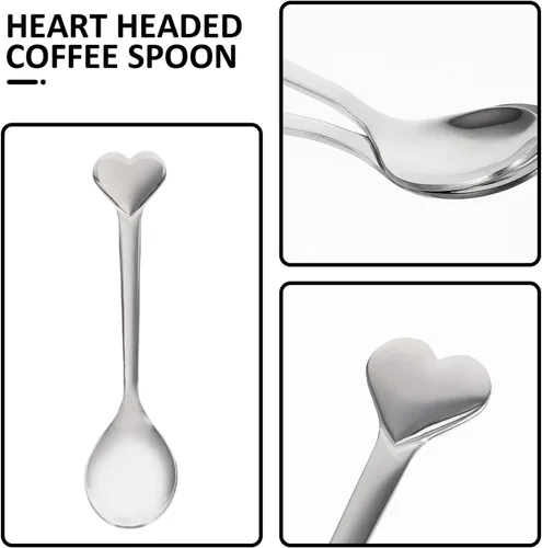 Miniatura 5 de Cucharas Cucharas de café con forma de corazón, cuchara de postre de acero inoxidable, cucharas de helado, cucharas de té, cucharas de amor