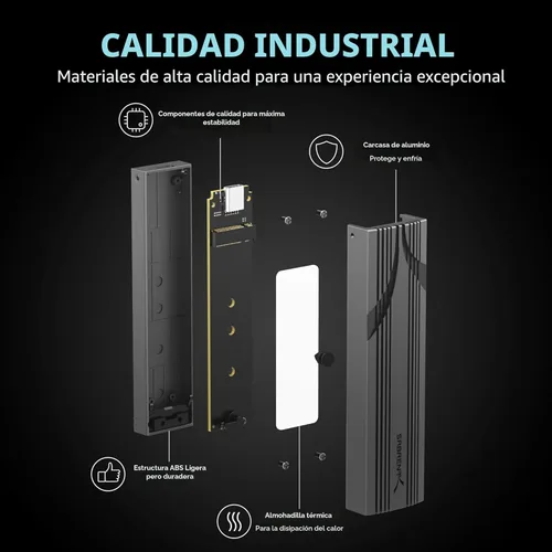 Miniatura 4 de SABRENT Carcasa USB C NVMe, Carcasa SSD M.2 sin herramientas para 2230-2280, adaptador USB 3.2 Gen 2 de 10 Gbps, refrigeración de aluminio, carcasa