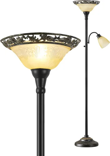 Miniatura 11 de Luvkczc Lámpara de pie victoriana, elegante lámpara de pie de 70 pulgadas con pantalla de cristal de alabastro, poste de metal y base pesada