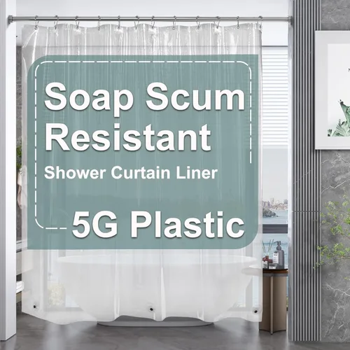 Miniatura 22 de AmazerBath - Cortina de ducha de plástico, 70 x 72 pulgadas, cortina de ducha esmerilada de plástico, impermeable, pesada, gruesa, con 3 piedras
