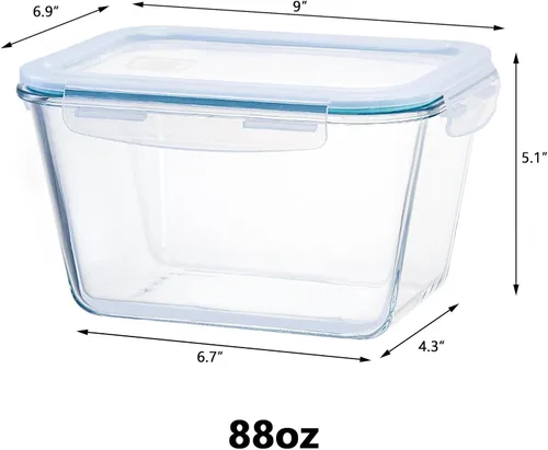 Miniatura 2 de Paquete de 2 recipientes de almacenamiento de vidrio grandes de 87.9 fl oz/88 onzas con tapas, juego de recipientes de alimentos para preparación