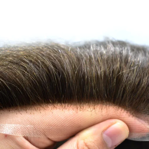 Miniatura 74 de Toupee para hombres nudos blanqueados hombres toupee hairpieces europeo virgen sistema de reemplazo de cabello humano suave encaje francés hombres