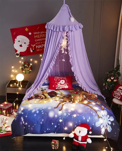 Miniatura 4 de VETHIN Dosel de cama para niñas, Princesa Cúpula Redonda de Ensueño Mosquitera Ropa de Cama Habitación de Niñas Castillo Tienda de Juego Colgante