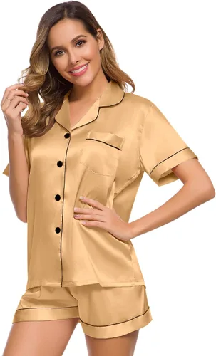 Miniatura 4 de SWOMOG Womens Silk Satin Pajamas Set Two-piece Pj Sets Sleepwear Loungewear Button-Down Pj Sets