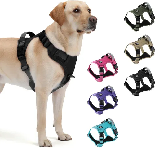Miniatura 11 de Arnés táctico resistente para perros pequeños, arnés para perro sin tirones con asa y clip frontal, acolchado suave reflectante, panel de , chaleco