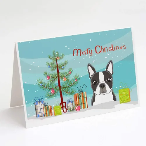 Miniatura 24 de Caroline's Treasures BB1616GCA7P - Tarjetas de felicitación y sobres de árbol de Navidad y sabueso afgano, paquete de 8 tarjetas en blanco