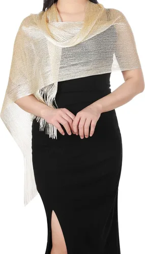 Miniatura 3 de Aster Chales metálicos brillantes y envolturas para vestidos de noche con hebilla para mujer, chales y envolturas para fiesta, novia, dama de honor