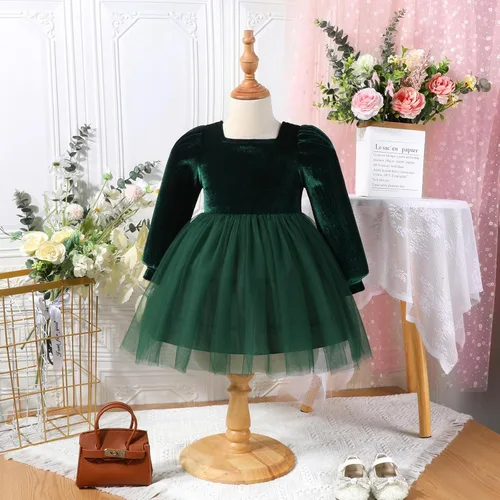 Miniatura 32 de IDOPIP Vestido tutú de terciopelo para niñas pequeñas, vestido de manga larga para princesa, Navidad, cumpleaños, fiesta, boda, vestidos de otoño e