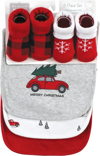 Miniatura 94 de Hudson Baby Conjunto de babero y calcetines unisex de algodón para bebé