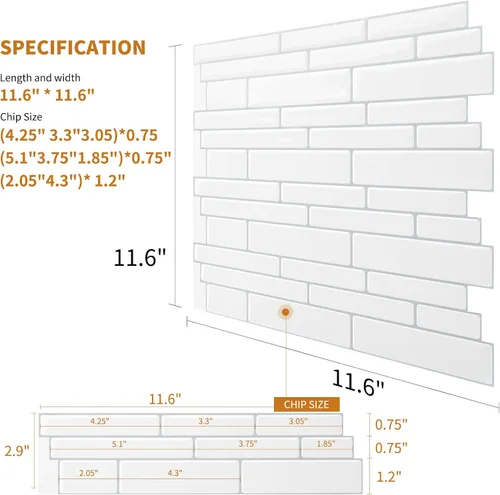 Miniatura 6 de WOWSTAR - 10 hojas de azulejos blancos para salpicaduras de cocina que se despegan y pegan, azulejos adhesivos de aspecto mármol para cocina, 30,5 x